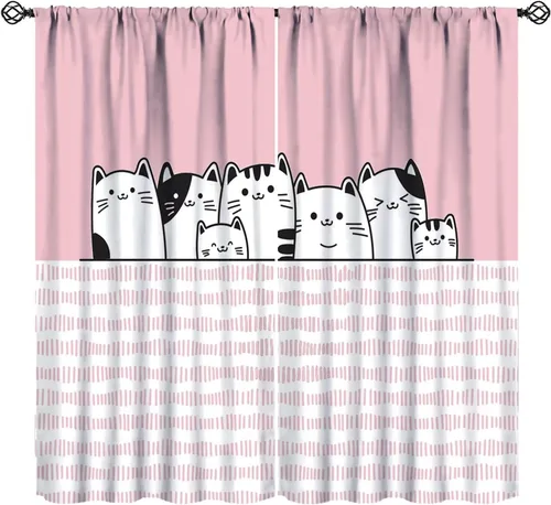 Vista 22 de Cortinas opacas de gato abstracto, arte simple, universo planeta, dibujos animados, lindo, divertido, colorido, gato, azul, niños, niñas, niños