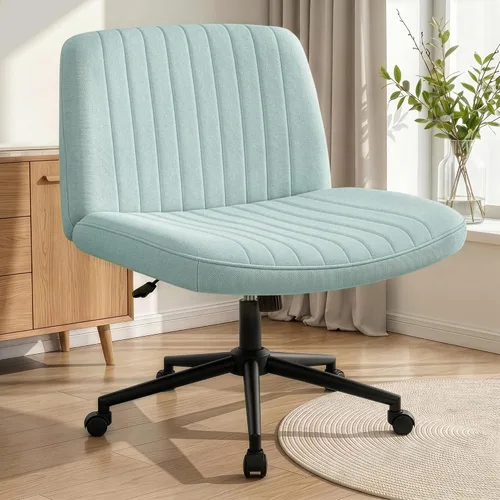 Vista 10 de NEO CHAIR Silla cruzada con ruedas, escritorio de oficina con patas marrón (Brown PU)