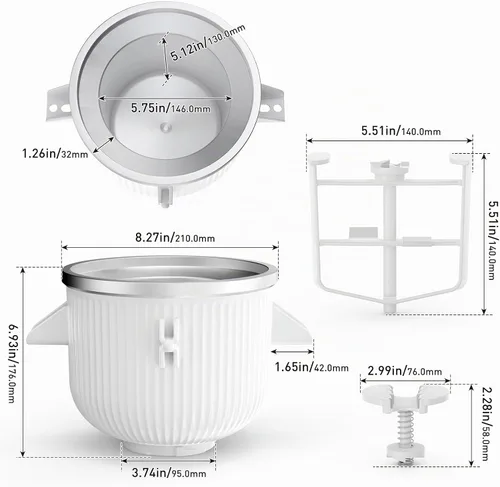 Vista 2 de Accesorio para batidora KitchenAid, cuenco de helado compatible con batidoras de soporte de 4.5 cuartos y 6 cuartos de galón o más grandes