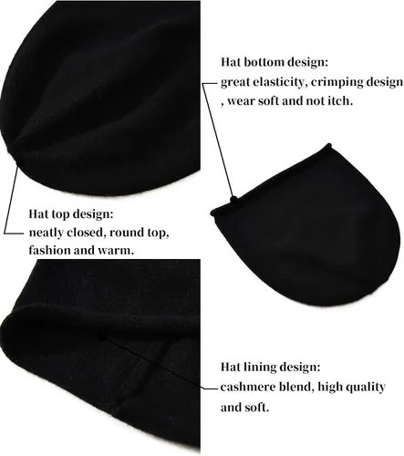 Vista 4 de jaxmonoy Gorro de punto de invierno para mujer mezcla de lana de cachemira cálido suave de punto holgado gorro de calavera
