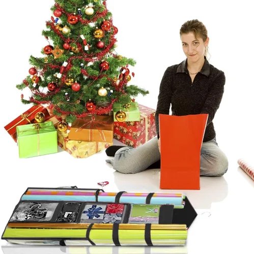 Vista 9 de ProPik Organizador de Almacenamiento de Papel de Regalo Colgante de Doble Cara con Múltiples Bolsillos Organiza tu Papel de Regalo, Bolsas