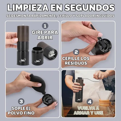 Vista 7 de Molinillo manual de café – Molinillo manual de rebabas cónicas de acero inoxidable de precisión para expreso, vertido, prensa francesa y aeropress