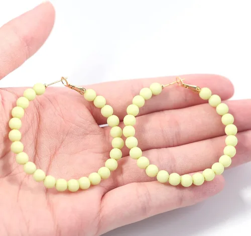 Vista 5 de XGALBLA Pendientes de aro redondos con cuentas redondas para mujer, aretes colgantes bohemios