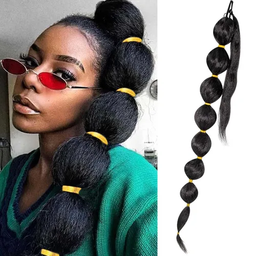Vista 10 de Extensión de cola de caballo de trenza larga con lazo elástico, 1 unidad, extensiones de cabello sintético lacio y elegante envolvente para mujer