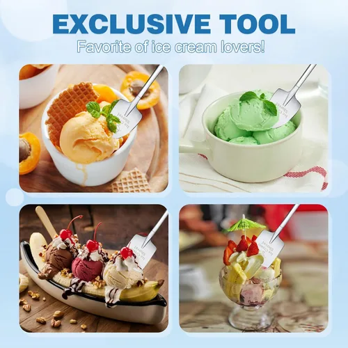 Vista 4 de Juego de 2 palas para helado - Regalo divertido y amoroso (regalo de cumpleaños/vacaciones para familiares y amigos), cucharas de postre de acero