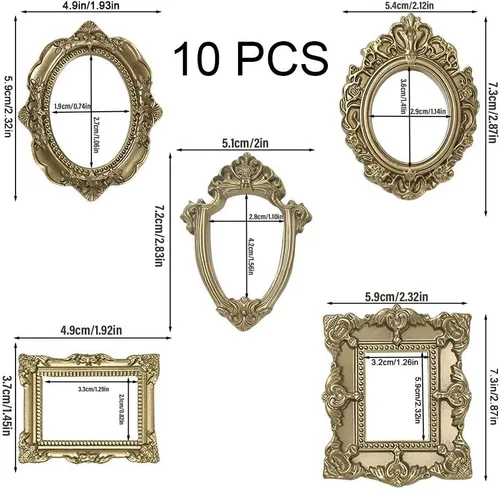 Vista 4 de Miniature Picture Frame,10pcs Small Gold Resin Frames,Vintage Charm Carving Frames for Party Crafts DIY and Wall Hanging