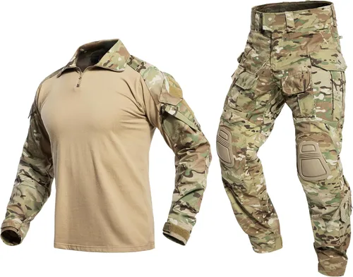 Vista 8 de YEVHEV Conjunto de ropa militar de combate G3, ropa táctica de camuflaje, uniforme de caza, equipo de paintball con rodilleras para hombres Negro