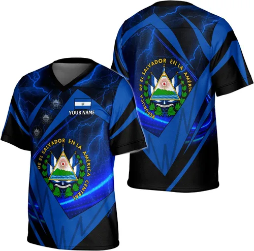 Vista 11 de Camiseta de fútbol de El Salvador personalizada de El Salvador Jersey de fútbol de El Salvador para hombres, camisas de El Salvador 3D