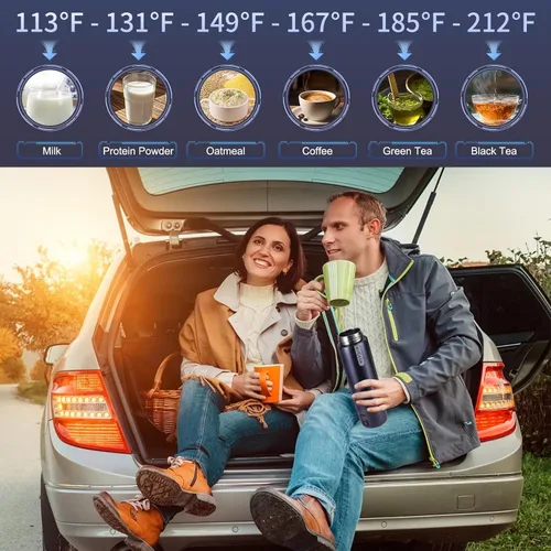 Vista 7 de Hervidor eléctrico portátil con aislamiento al vacío, vaso de acero inoxidable Miicasa, hervidor eléctrico pequeño, caldera de agua de viaje con 6