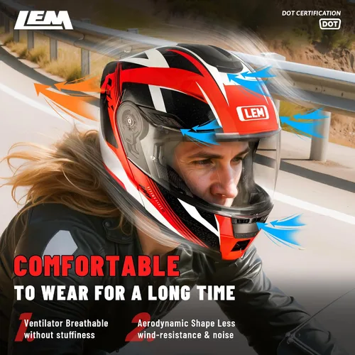 Vista 7 de LEM Cascos modulares de motocicleta de fibra de vidrio, casco de motocicleta de cara completa abatible para excursiones, certificado por DOT, visera