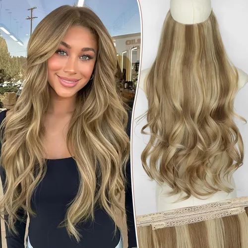 Vista 38 de KooKaStyle Extensiones de Cabello con Alambre Invisible, Largas, Lacias, en Capas, Sintéticas con Alambre Transparente, Tamaño Ajustable, 6 Clips