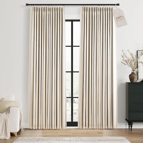 Vista 25 de Nanspring Cortinas plisadas de lino 100% opacas de 96 pulgadas de largo Natural