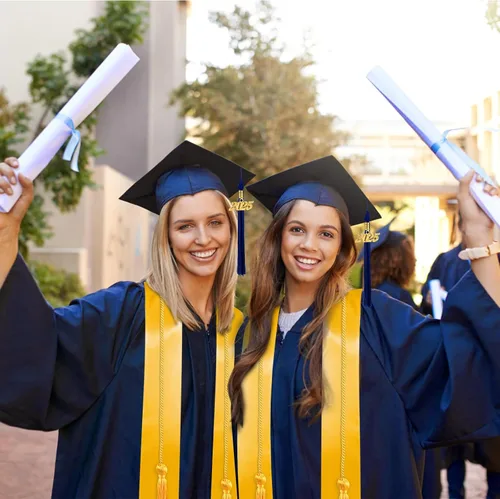 Vista 6 de Juego de gorra y vestido de graduación 2025 con borla, cordón de honor y estola de graduación para escuela secundaria, universidad y soltero