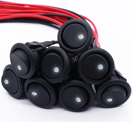 Vista 12 de Twidec /8 unids SPST Punto redondo iluminado interruptor basculante Control de palanca para coche o barco 20A 12V DC On/Off luz LED azul con cables
