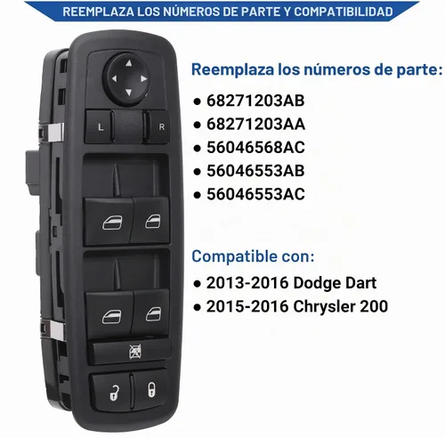 Vista 2 de Obaee Botón de control de interruptor de ventana eléctrica 8+13 pines lado del conductor compatible con Dodge Dart 2013-2016, Chrysler 200