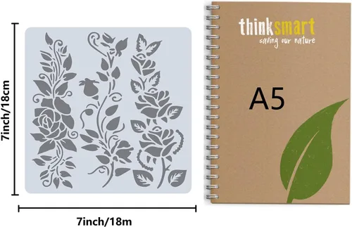Vista 2 de GORGECRAFT 12 estilos 7.1x7.1 in Rose Flowers Stencil Flores Hojas Plantillas Florales Brotes Florales Ramos de rosas Vines Ramas de Hojas