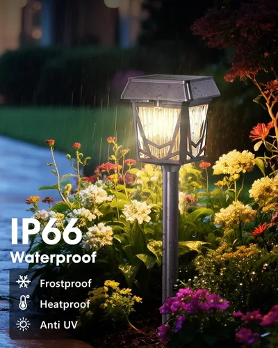 Vista 7 de Luces solares de jardín, paquete de 6 luces brillantes para camino con panel grande, 36 horas de duración, carga rápida tipo C, respiración