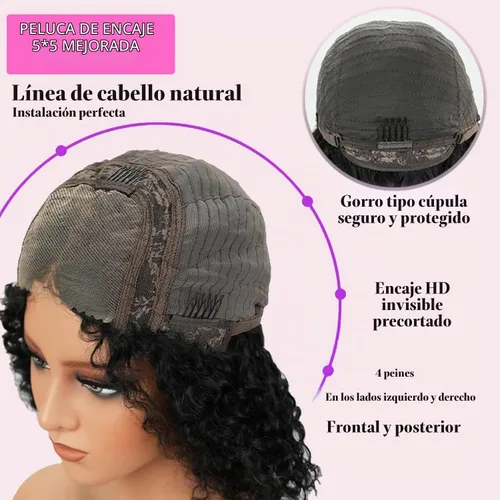 Vista 4 de Pelucas de cabello humano rizado con cierre de encaje HD de 5x5 de onda profunda para mujeres morenas, sin pegamento, pre cortadas, 180%