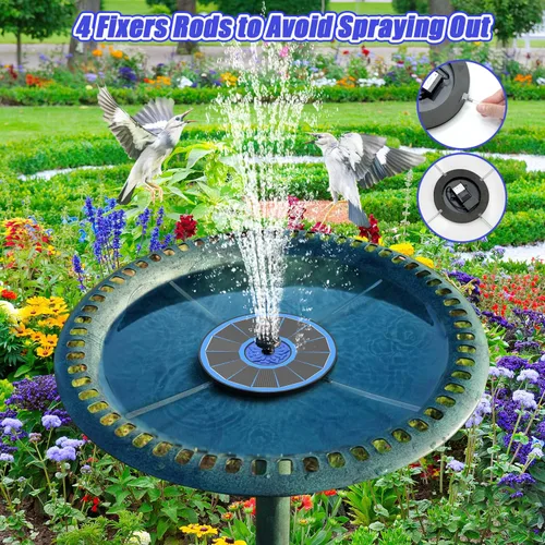 Vista 7 de SZMP Fuente solar de 3.5 W 2023 mejorada y bomba de fuente solar de 4 W para baño de pájaros, bomba de fuente solar con boquilla 7 en 1, 4 tubos