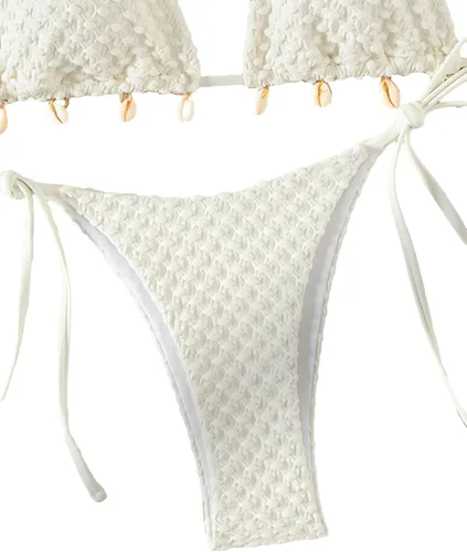 Vista 5 de Verdusa Conjunto de bikini de 2 piezas para mujer, con nudo de corbata, halter y pompón triangular