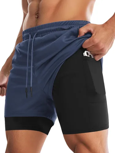 Vista 35 de Aolesy Pantalones cortos de gimnasio para hombre con forro de 5, 7, 9 pulgadas, ligeros, pantalones cortos de malla para entrenamiento, atléticos