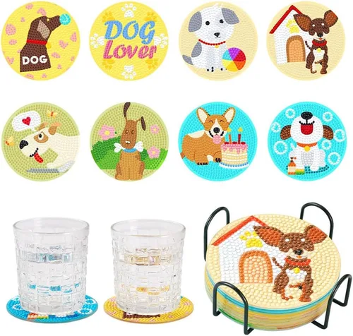 Vista 11 de FASHEWELRY 8 posavasos de arte de diamante con soporte para abejas, kit de posavasos de pintura de diamantes para bebidas, kits de arte de diamantes