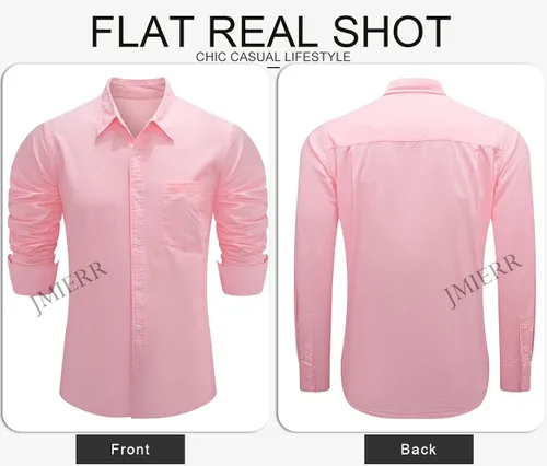 Vista 9 de JMIERR Camisa casual de algodón y lino con botones para hombre