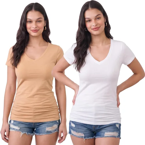 Vista 160 de Emmalise Camiseta de manga corta para mujer, cuello en V, tallas junior y plus