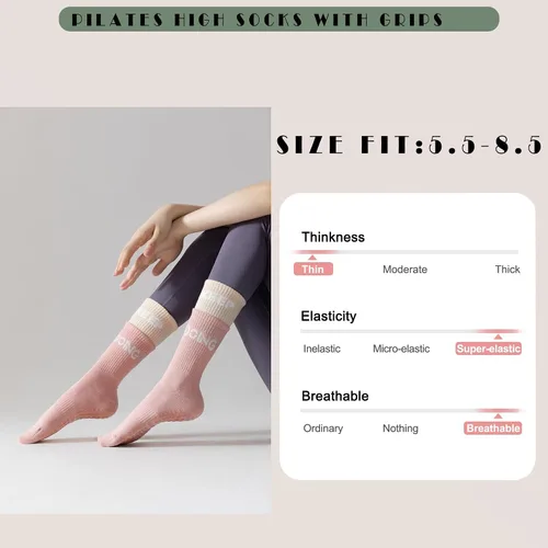Vista 2 de MR.KM Pilates Yoga Socks with Grips for Women Non-Slip Grip High Socks