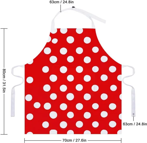 Vista 2 de MUSM Red And White Polka Dots Apron，Classic Vintage Funny with Pockets Aprons,Adjustable Bib Waterdrop Resistant for Kitchen Cooking Restaurant BBQ