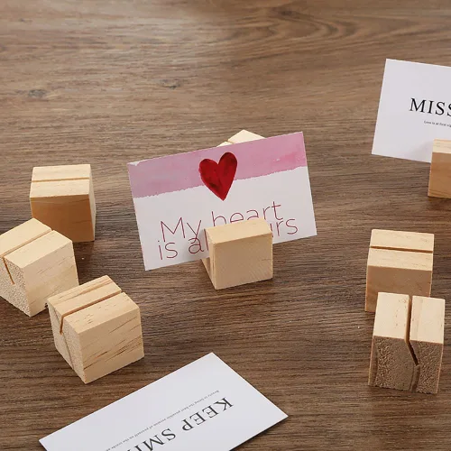 Vista 3 de 10 soportes de madera para tarjetas, soportes de madera para números de mesa, soportes para fotos, para boda, fiesta, decoración, exhibición de fotos