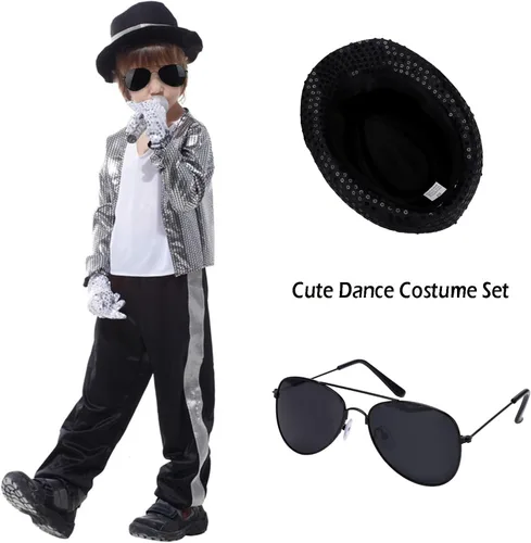Vista 8 de ACTLATI Disfraz de estrella de baile para niños de los años 80 y 90, juego de disfraz de cosplay de Halloween para niños, juegos de rol de hip hop