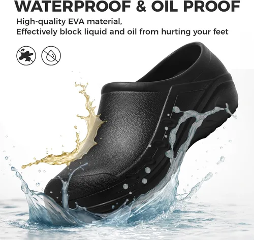 Vista 3 de Zapatos de chef para hombres y mujeres, antideslizantes, a prueba de agua, con puntera cerrada, zuecos para enfermeras, cocina, restaurante