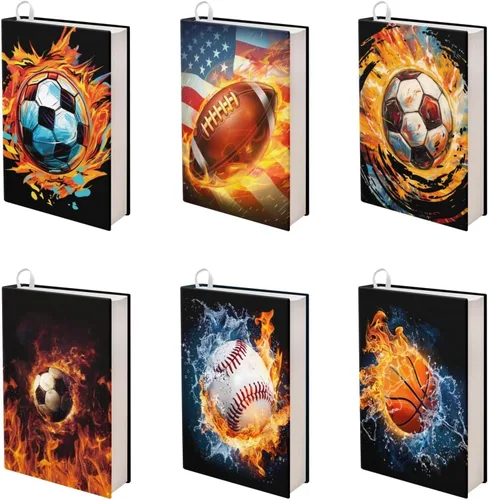 Vista 46 de Rnyleeg Paquete de 6 fundas protectoras de libros de bolsillo para niños, con temática deportiva, elástica, para amantes de los libros, estudiantes