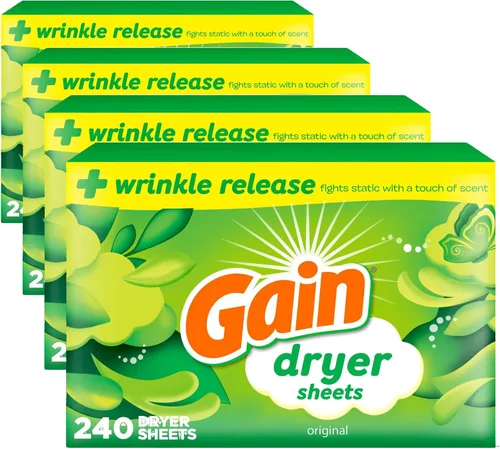 Vista 11 de Gain Hojas de secadora Plus Wrinkle Release, aroma original, 120 unidades, combate la estática con un toque de aroma, sábanas de lavandería