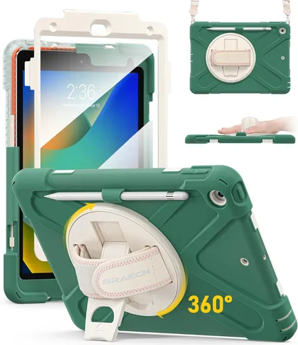 Vista 11 de BRAECN Funda para iPad de 9ª/8ª/7ª Generación, Funda Resistente a Prueba de Golpes con Protector de Pantalla, Soporte para Lápiz, Soporte para Tapa