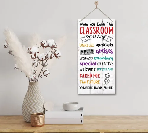 Vista 4 de Letreros motivacionales de madera, decoración colgante para aula, arte de pared musical, letrero de bienvenida, regalo para profesor de música