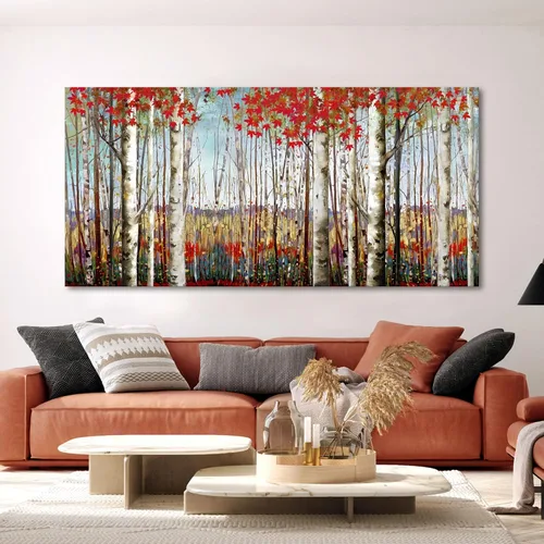Vista 9 de Mofutinpo Arte de Pared de Árbol Rojo en Blanco y Negro Impresión en Lienzo Cuadro Paisaje de Árbol Rojo Grande Obra de Arte Moderna para Sala
