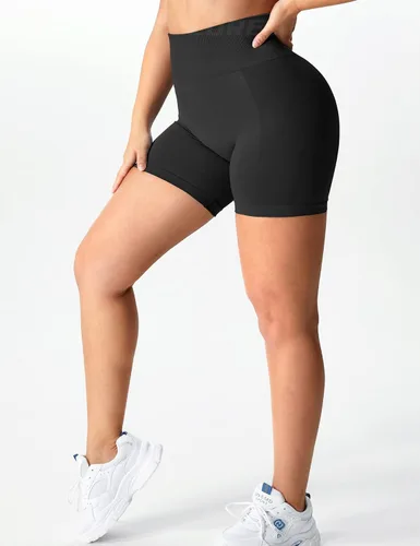 Vista 4 de YEOREO Pantalones cortos de entrenamiento sin costuras para mujer, cintura alta, intensifican correr, yoga, gimnasio, entrenamiento
