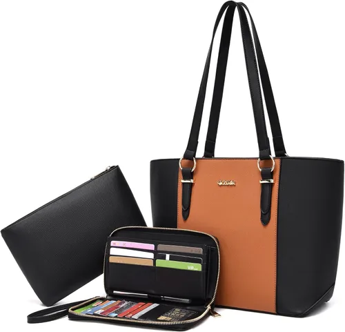 Vista 22 de Qiyuer - Bolsos para mujer, carteras, juegos de bolsos con asa superior, bolsos de hombro, bolso de mano, bolso de trabajo con cartera a juego, 3