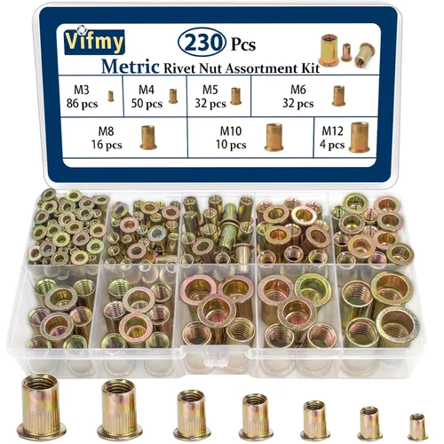 Vista 13 de Tuerca de remache UNC de 1/2 ''-13, 10 piezas de acero inoxidable 304 cabeza plana remache roscado inserto Nutsert