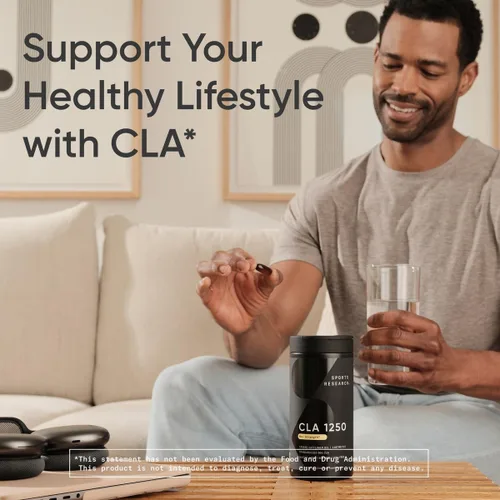 Vista 6 de Sports Research CLA - 1250 mg con ácido linoleico conjugado activo para hombres y mujeres Sin OMG, sin soja ni gluten, 95% (90 cápsulas blandas)