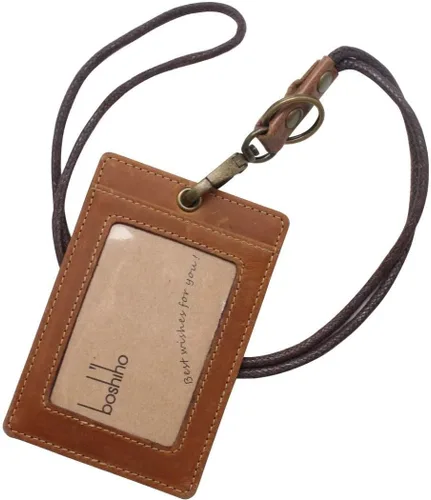 Vista 14 de Boshiho. Funda vertical, de piel, para tarjeta de identificación con cordón resistente., Negro
