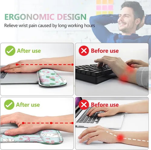 Vista 3 de AIMSA Reposamuñecas ergonómico para teclado y alfombrilla para mouse con soporte de muñeca, bonito juego de alfombrillas de espuma viscoelástica