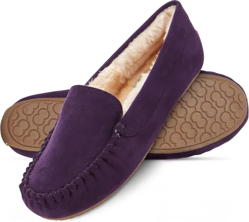 Vista 25 de Floopi Pantuflas para mujer, forro de piel sintética suave con espuma viscoelástica acogedora, pantuflas de casa para mujer con suela antideslizante