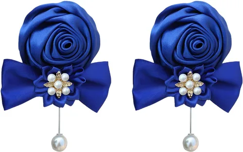 Vista 16 de Boutonniere de rosas de satén, 2 piezas para boda, novio, padrino, padrino, mejor hombre, padre, alfiler de solapa, agujero de botón, flor
