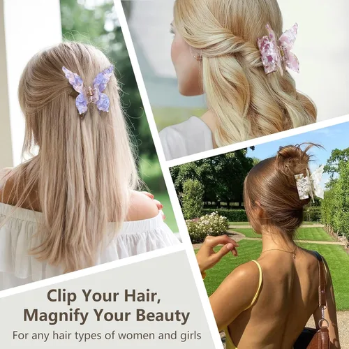 Vista 5 de Shinowa Pinzas para el cabello de mariposa, paquete de 4 pinzas de mariposa para cabello grueso y delgado, 2.75 pulgadas, hermosas pinzas