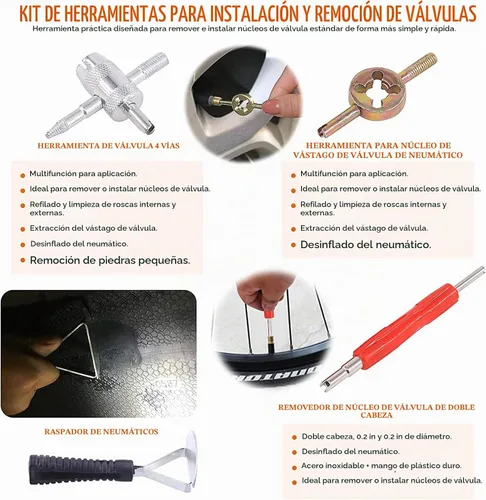 Vista 4 de Herramienta de extracción de vástago de válvula de 71 piezas, kit de reparación de parches de neumáticos, rodillo de parche de neumáticos