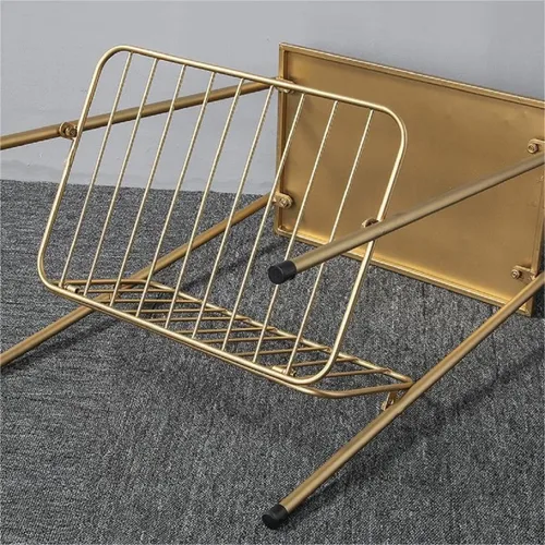 Vista 5 de Mesa auxiliar auxiliar de metal, moderna mesa auxiliar de 2 niveles con bandeja rectangular, mesa decorativa pequeña, almacenamiento portátil