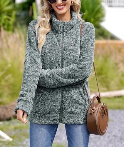 Vista 3 de For G and PL Chaqueta de forro polar suave y cálida de manga larga con cremallera completa para mujer